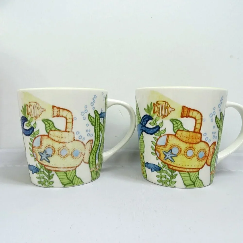 Lot 2 Starbucks Under the Sea Mugs Cup Whale Turtle Submarine Fish Ocean 1 faded